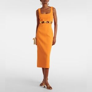Rebecca Vallance Sirene Embellished Crepe Midi Dress - Bright Orange - UK 10 / 6
